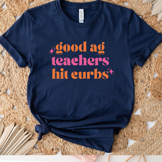Good Ag Teachers Hit Curbs (Pink and Orange) – Bella Canvas T-Shirt