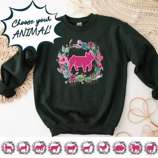 Cactus Wreath - Pick Your Animal  – Crewneck