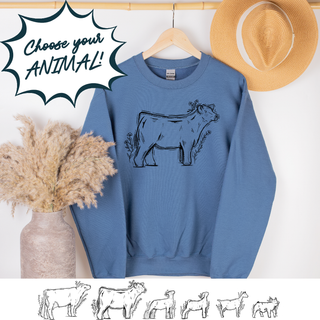 Floral Sketch Livestock - Pick Your Animal – Crewneck