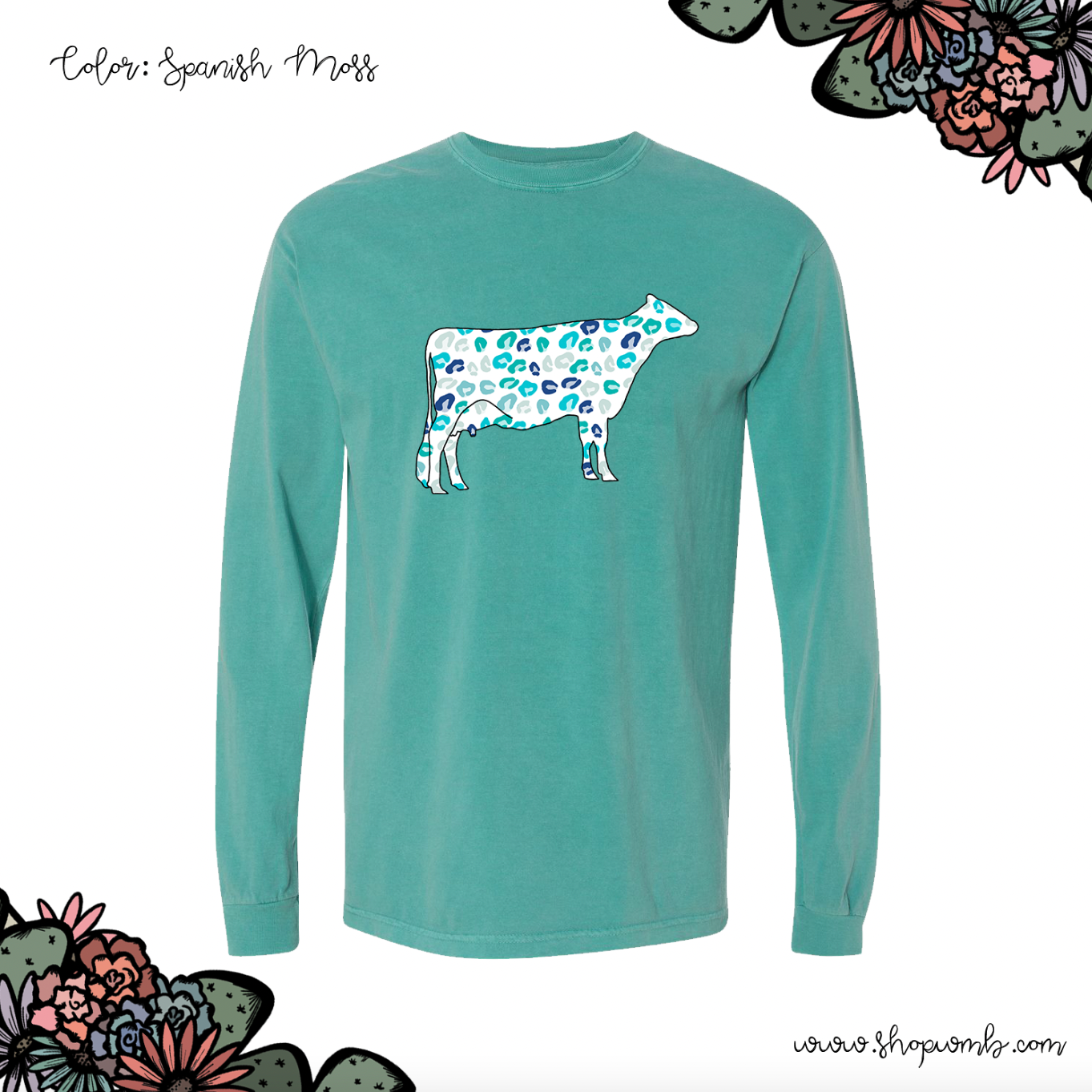Turquoise Cheetah Dairy Cow LONG SLEEVE T-Shirt (S-3XL) - Multiple Colors!