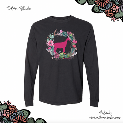 Dairy Goat Cactus Wreath LONG SLEEVE T-Shirt (S-3XL) - Multiple Colors!