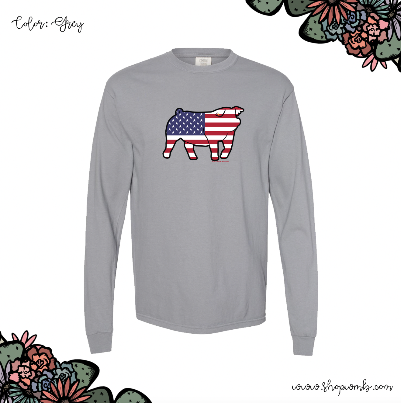Patriotic Pig Down Ear LONG SLEEVE T-Shirt (S-3XL) - Multiple Colors!
