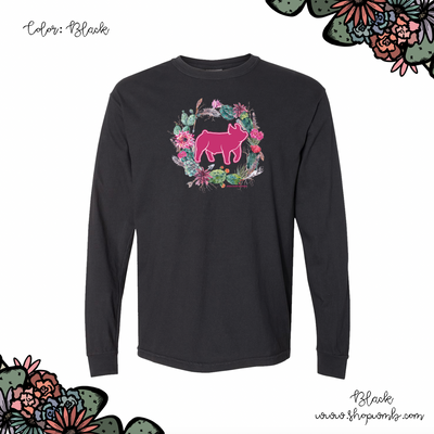 Pig Cactus Wreath LONG SLEEVE T-Shirt (S-3XL) - Multiple Colors!