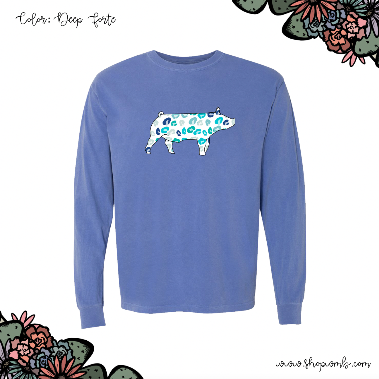 Turquoise Cheetah Pig LONG SLEEVE T-Shirt (S-3XL) - Multiple Colors!