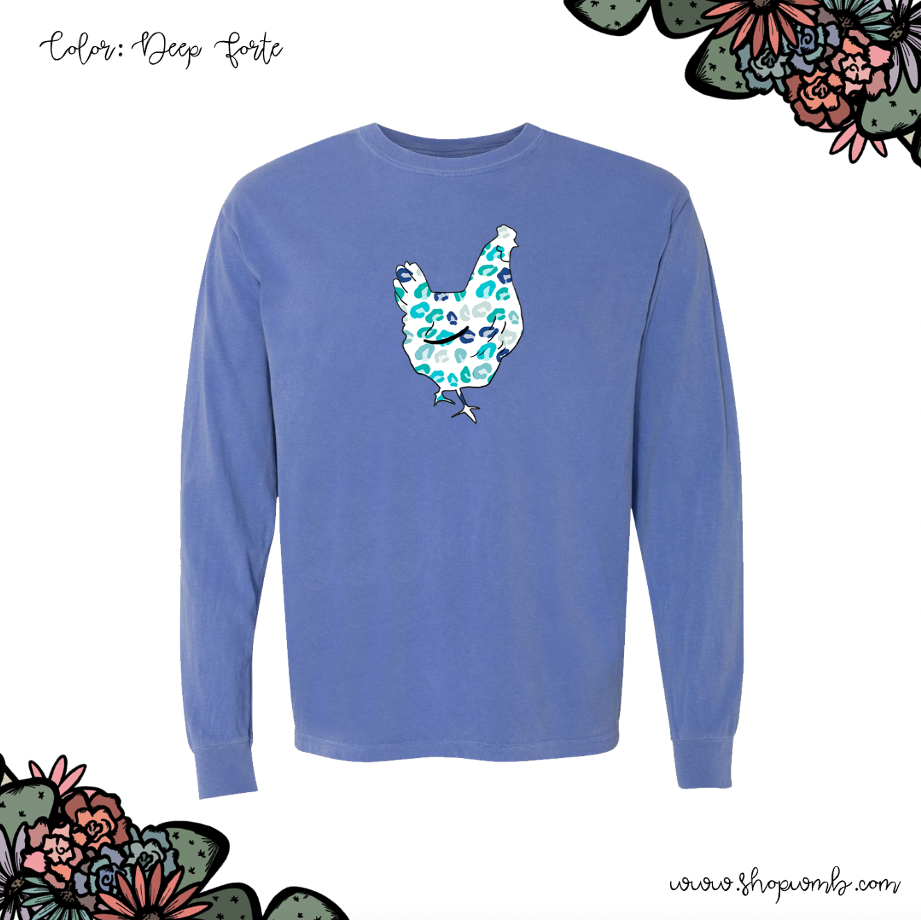 Turquoise Cheetah Chicken LONG SLEEVE T-Shirt (S-3XL) - Multiple Colors!