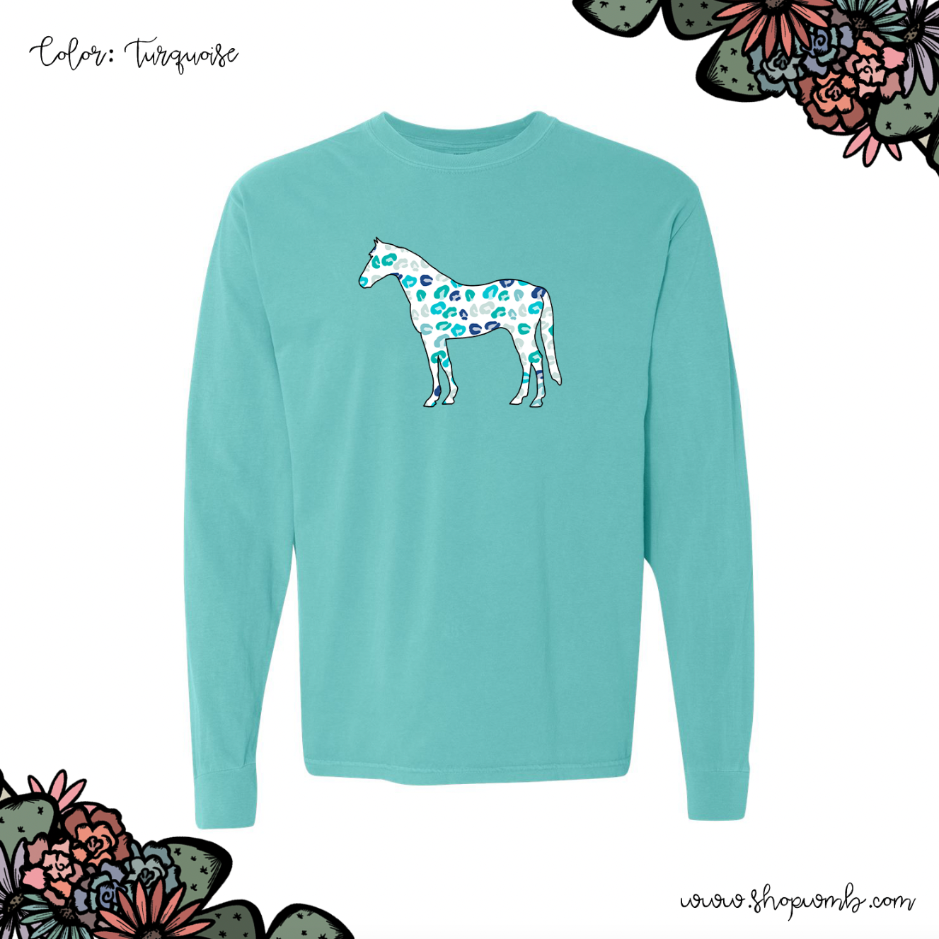 Turquoise Cheetah Horse LONG SLEEVE T-Shirt (S-3XL) - Multiple Colors!