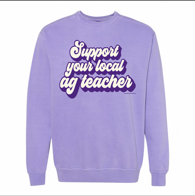 Retro Support Your Local Ag Teacher Purple Crewneck (S-3XL) - Multiple Colors!