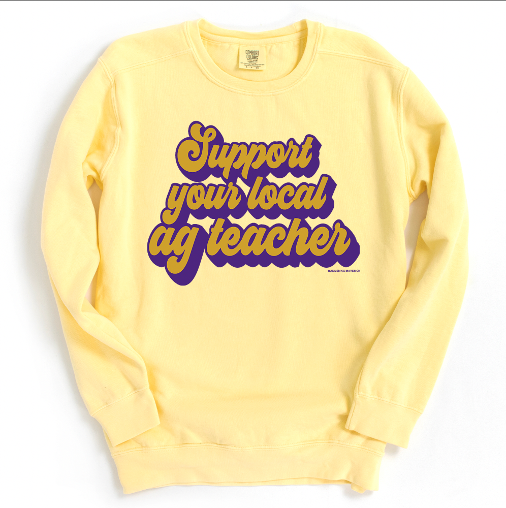 Retro Support Your Local Ag Teacher Purple & Gold Crewneck (S-3XL) - Multiple Colors!