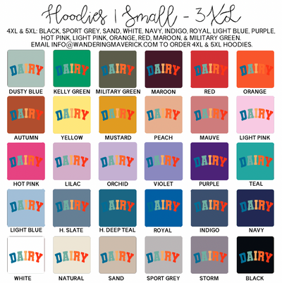 Varsity Color DAIRY Hoodie (S-3XL) Unisex - Multiple Colors!