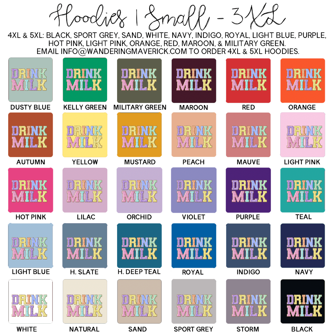 Faux Chenille DRINK MILK Hoodie (S-3XL) Unisex - Multiple Colors!