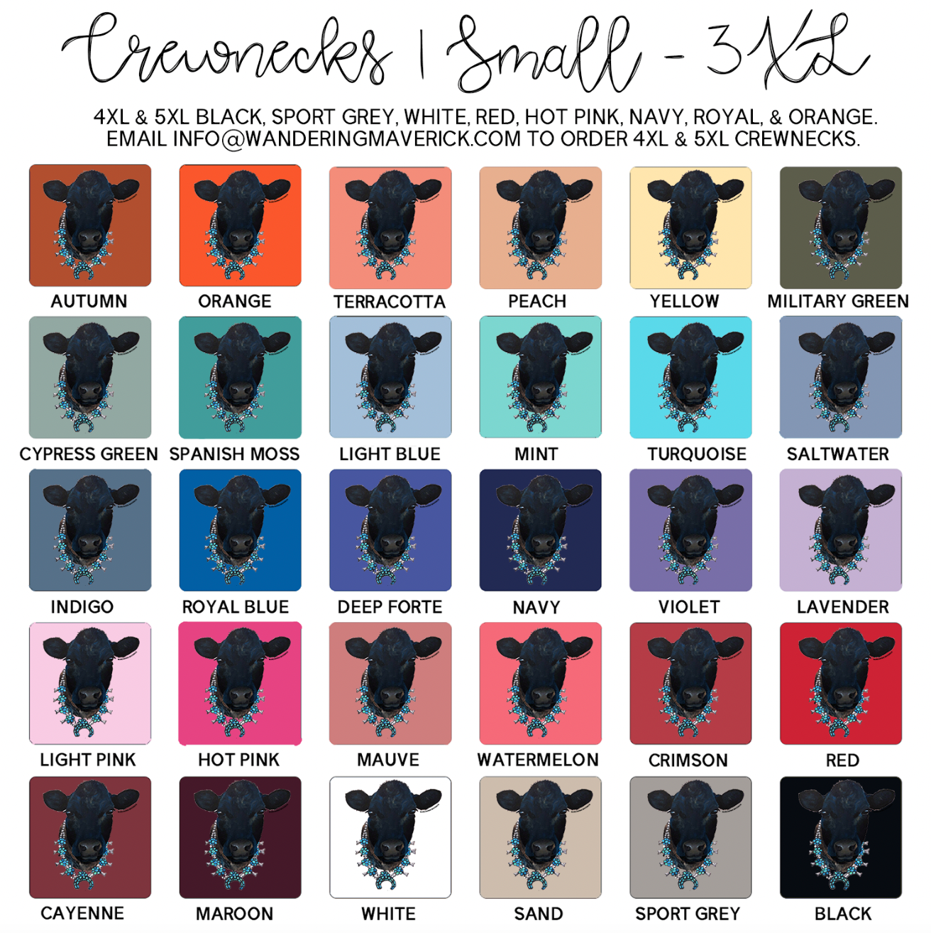 Black Cow Squash Crewneck (S-3XL) - Multiple Colors!