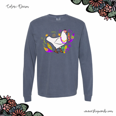 Chicken Mardi Gras LONG SLEEVE T-Shirt (S-3XL) - Multiple Colors!