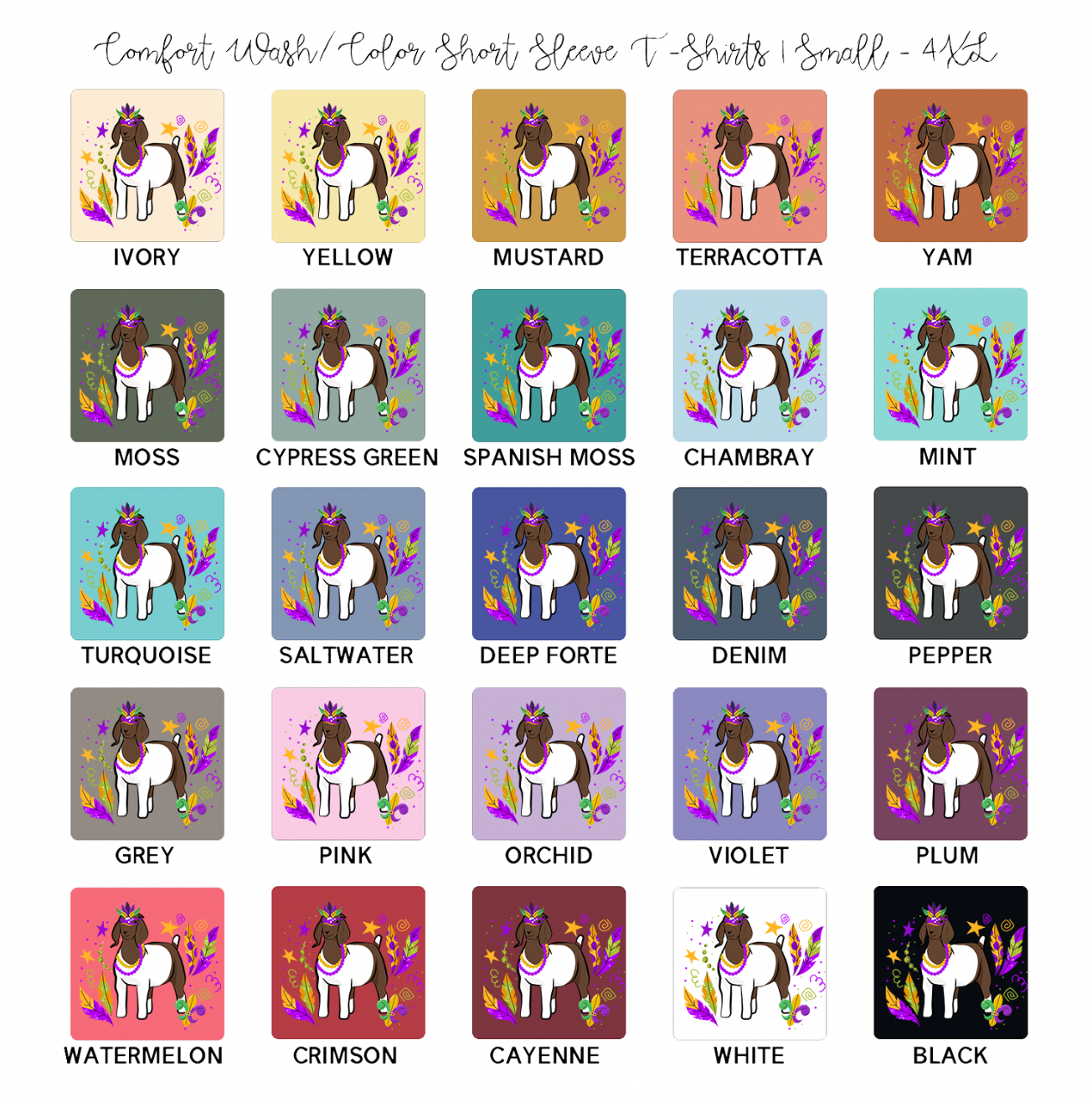 Goat Mardi Gras ComfortWash/ComfortColor T-Shirt (S-4XL) - Multiple Colors!