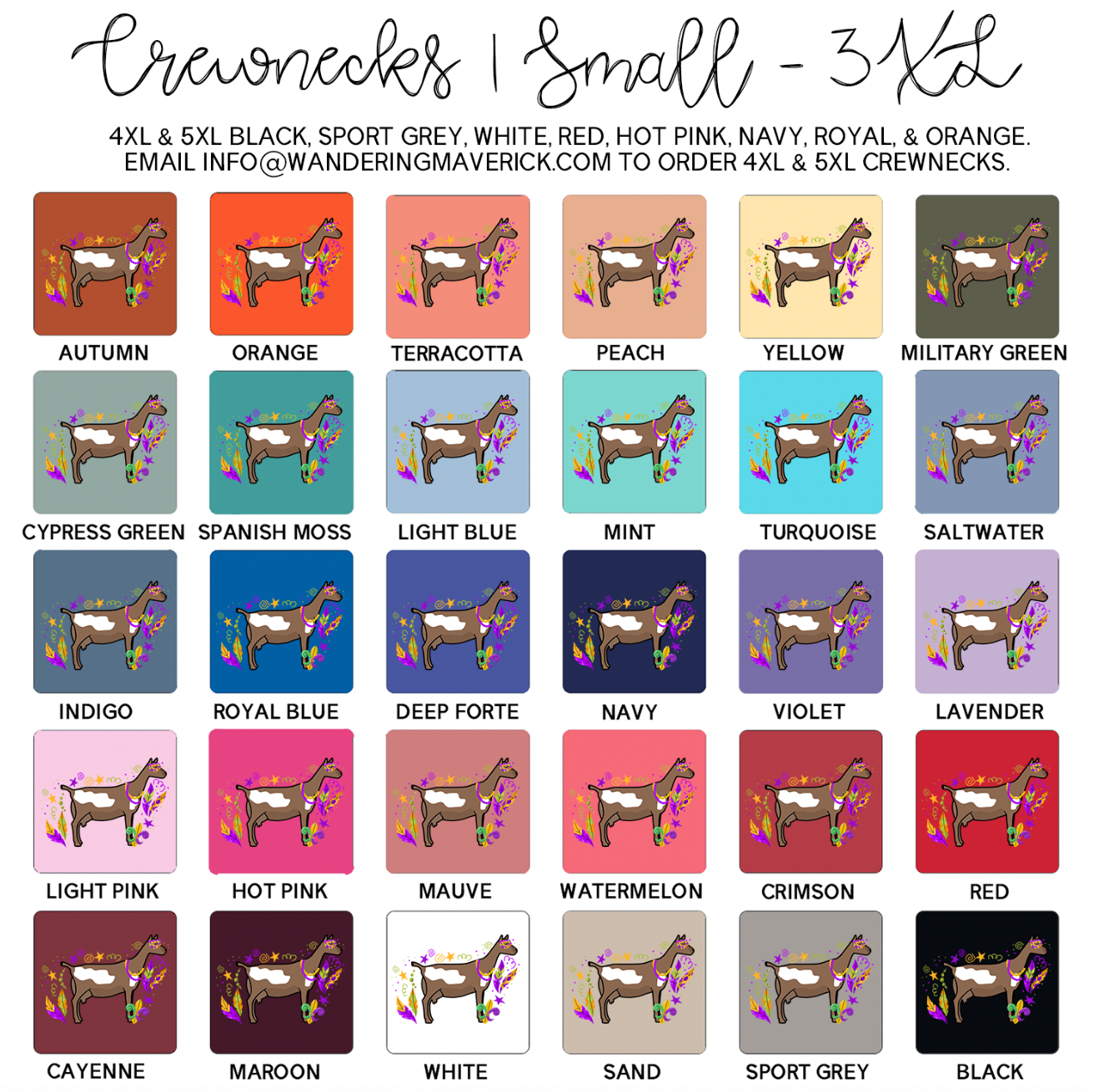 Dairy Goat Mardi Gras Crewneck (S-3XL) - Multiple Colors!