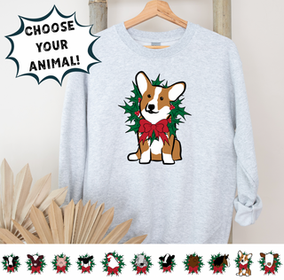 Christmas Animal Wreath- Choose Your Animal – Crewneck