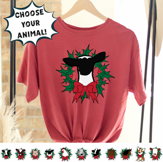 Christmas Animal Wreath- Choose Your Animal – Comfort Colors T-Shirt