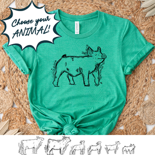 Floral Sketch Livestock - Pick Your Animal – Bella Canvas T-Shirt