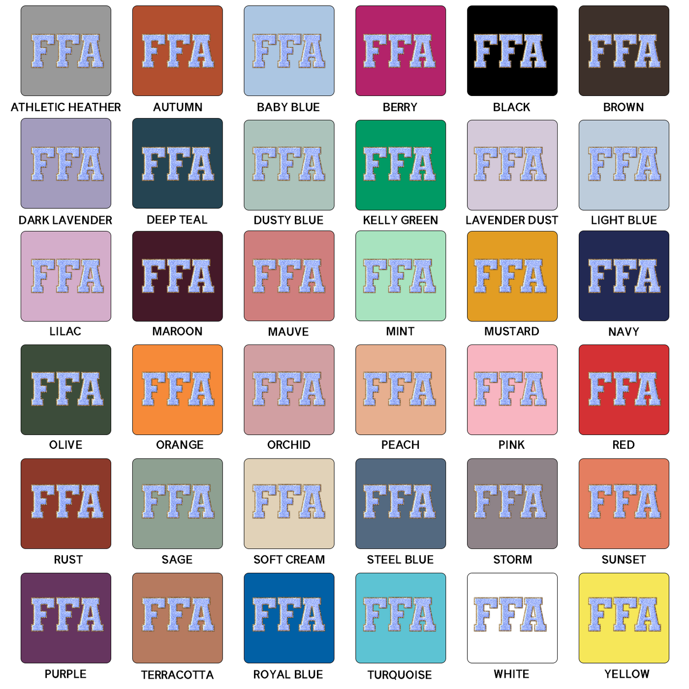 Faux Chenille FFA Periwinkle T-Shirt (XS-4XL) - Multiple Colors!