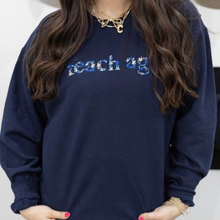 Teach Ag Floral Embroidered Crewneck
