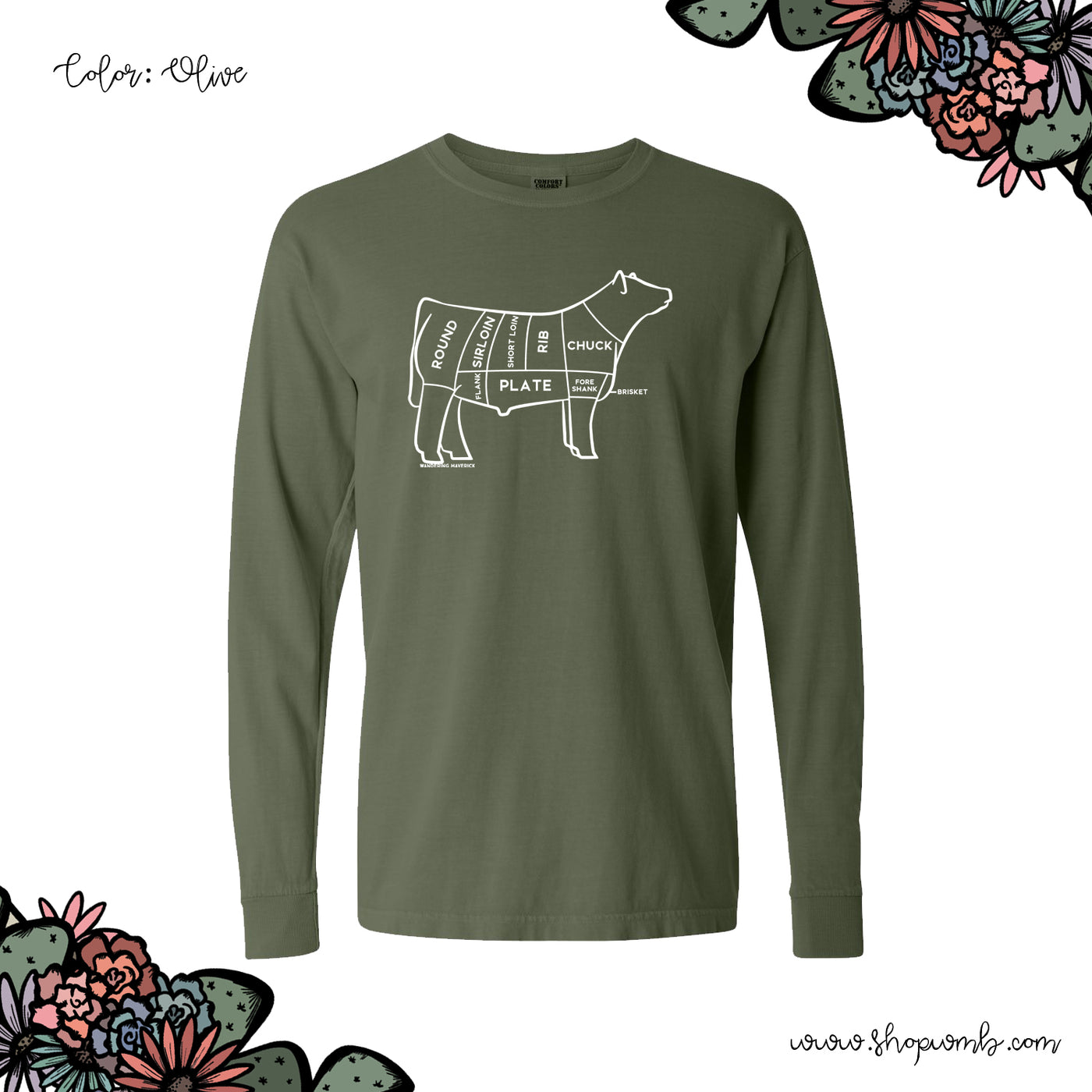 Beef Cuts White Ink LONG SLEEVE T-Shirt (S-3XL) - Multiple Colors!