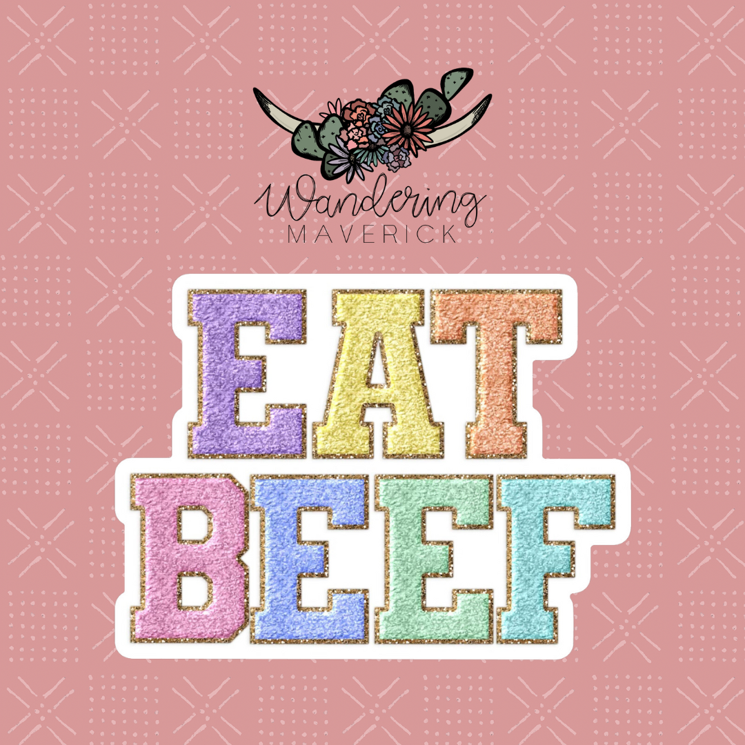 Faux Chenille Eat Beef Sticker