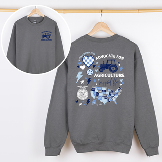 Blue Patchwork - Charcoal - Pink Friday Crewneck