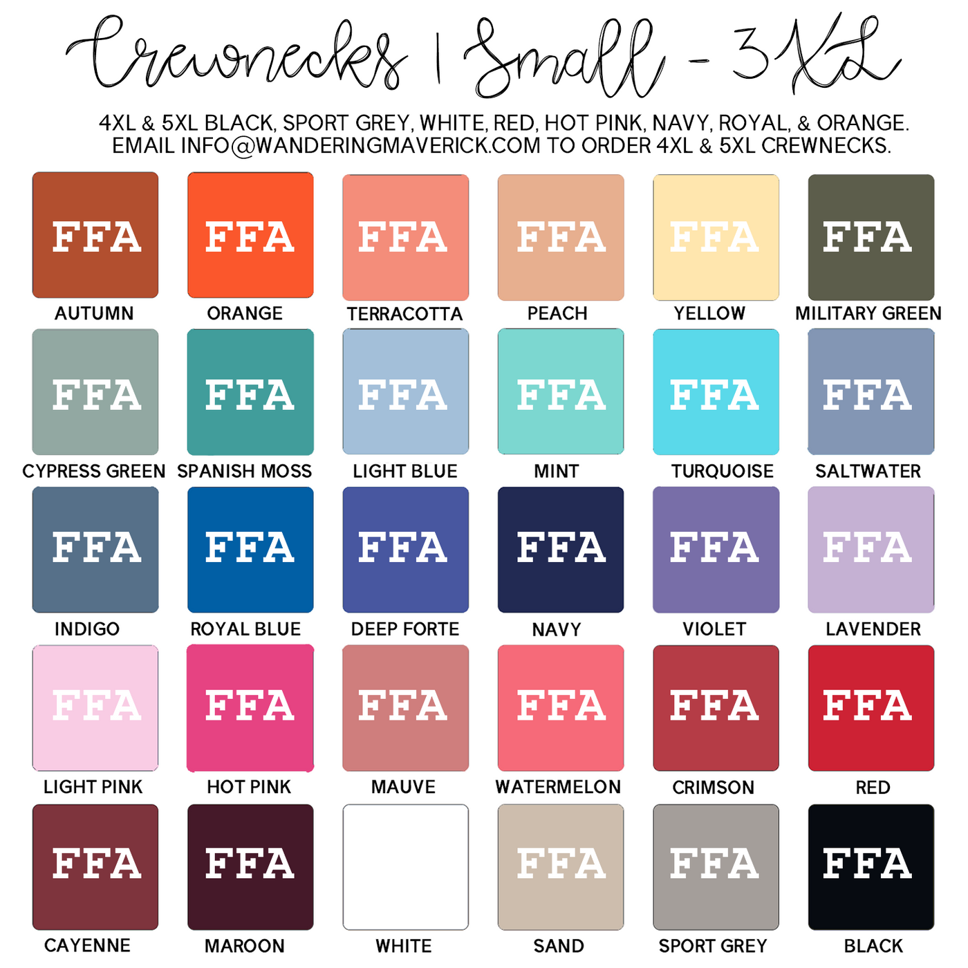 FFA White Ink Crewneck (S-3XL) - Multiple Colors!