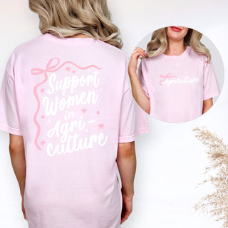 Script Bow Support Women in Agriculture - Front & Back Comfort Colors T-Shirt