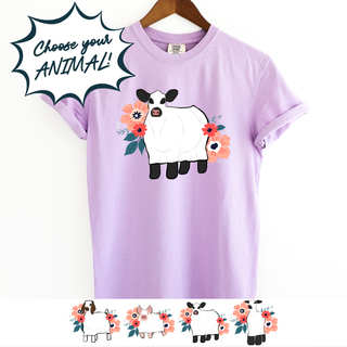 Floral Ghost Animal- CHOOSE YOUR ANIMAL– Comfort Colors T-Shirt