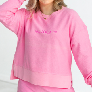 Neon Pink Embroidered Corded Crewneck - Preorder