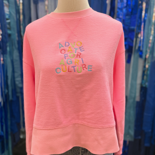Neon Pink Embroidered Corded Crewneck - Preorder