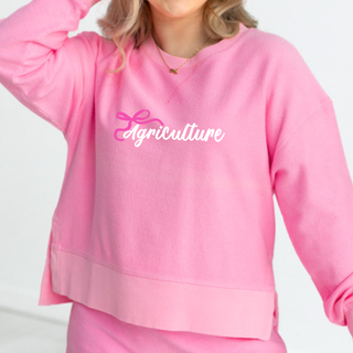 Neon Pink Embroidered Corded Crewneck - Preorder