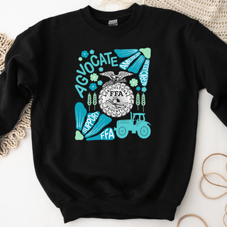 Support FFA Blue & Green - Black- Pink Friday Crewneck