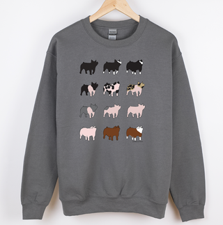 Pig Breeds - Charcoal - Pink Friday Crewneck