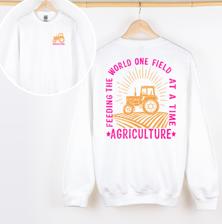 One Field At A Time - White - Pink Friday Crewneck