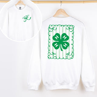 4-H CLOVER STRIPES & BOWS – Front & Back - Crewneck