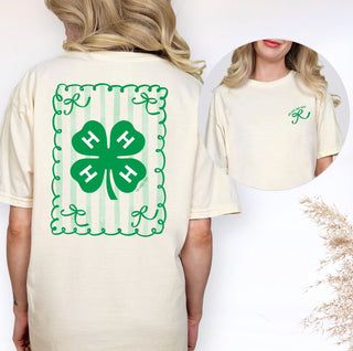4-H CLOVER STRIPES & BOWS - Front & Back Comfort Colors T-Shirt