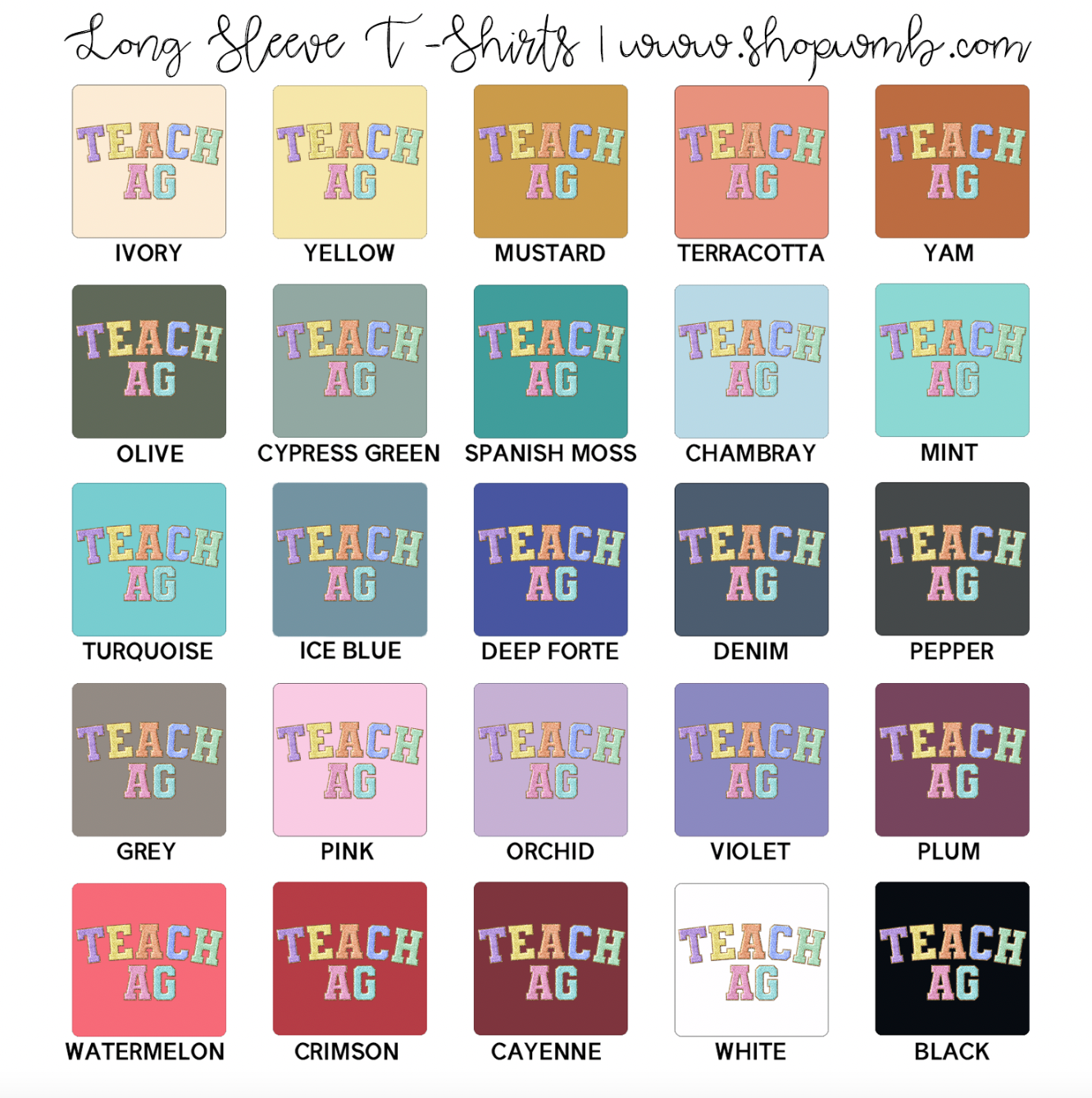 Faux Chenille Teach AG LONG SLEEVE T-Shirt (S-3XL) - Multiple Colors!