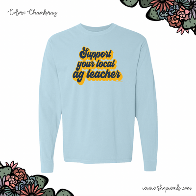 Retro Support Your Local Ag Teacher Navy Gold LONG SLEEVE T-Shirt (S-3XL) - Multiple Colors!