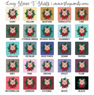 Pig Christmas Wreath LONG SLEEVE T-Shirt (S-3XL) - Multiple Colors!