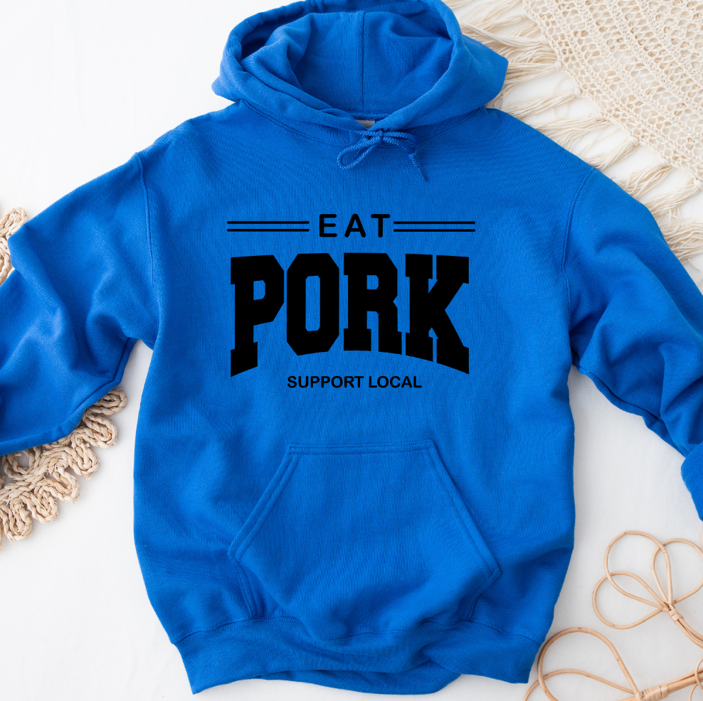 Eat Pork Support Local BLACK INK Hoodie (S-3XL) Unisex - Multiple Colors!