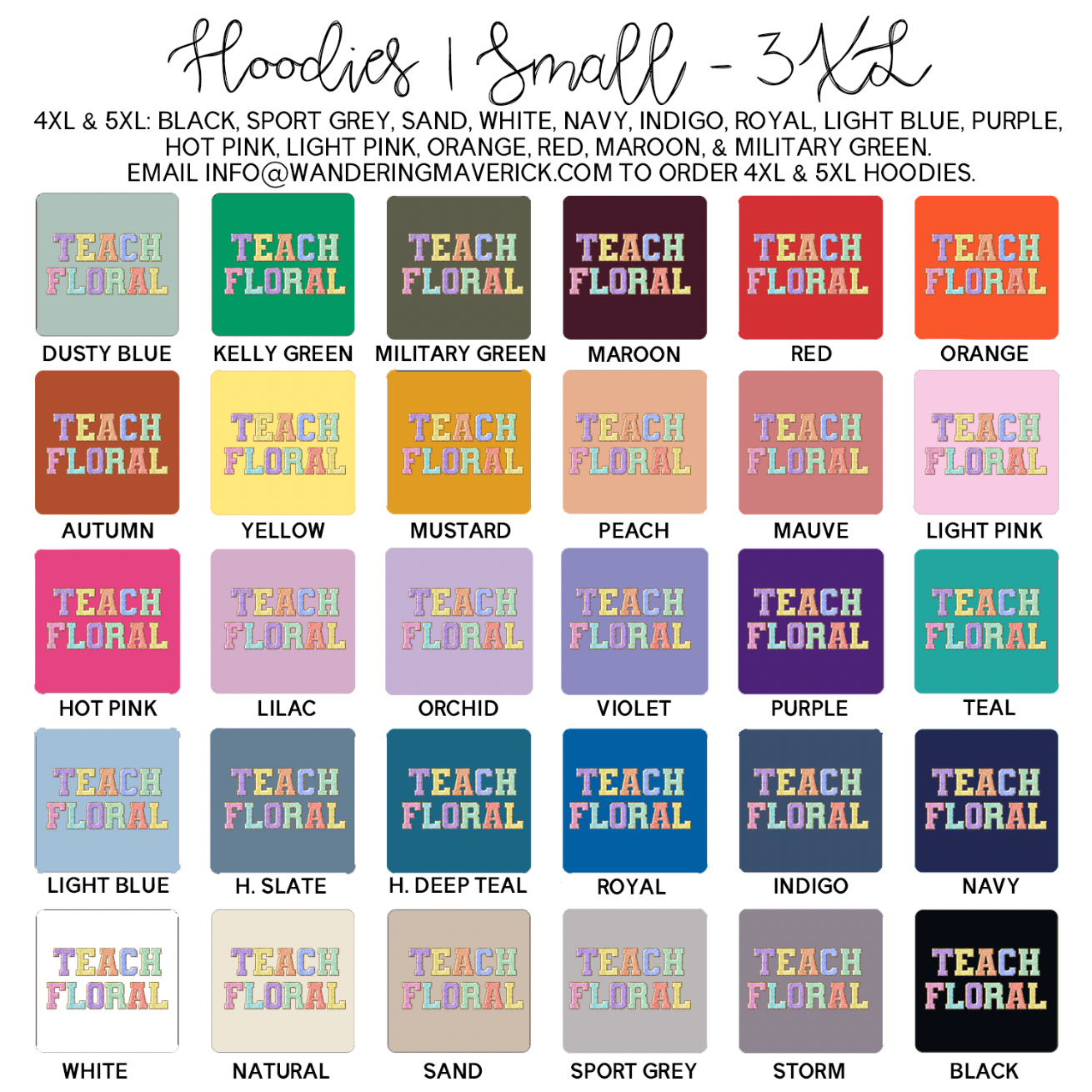Faux Chenille Teach Floral Hoodie (S-3XL) Unisex - Multiple Colors!