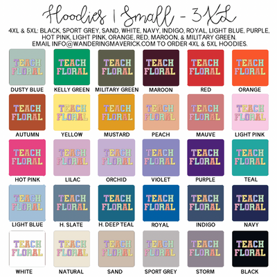 Faux Chenille Teach Floral Hoodie (S-3XL) Unisex - Multiple Colors!