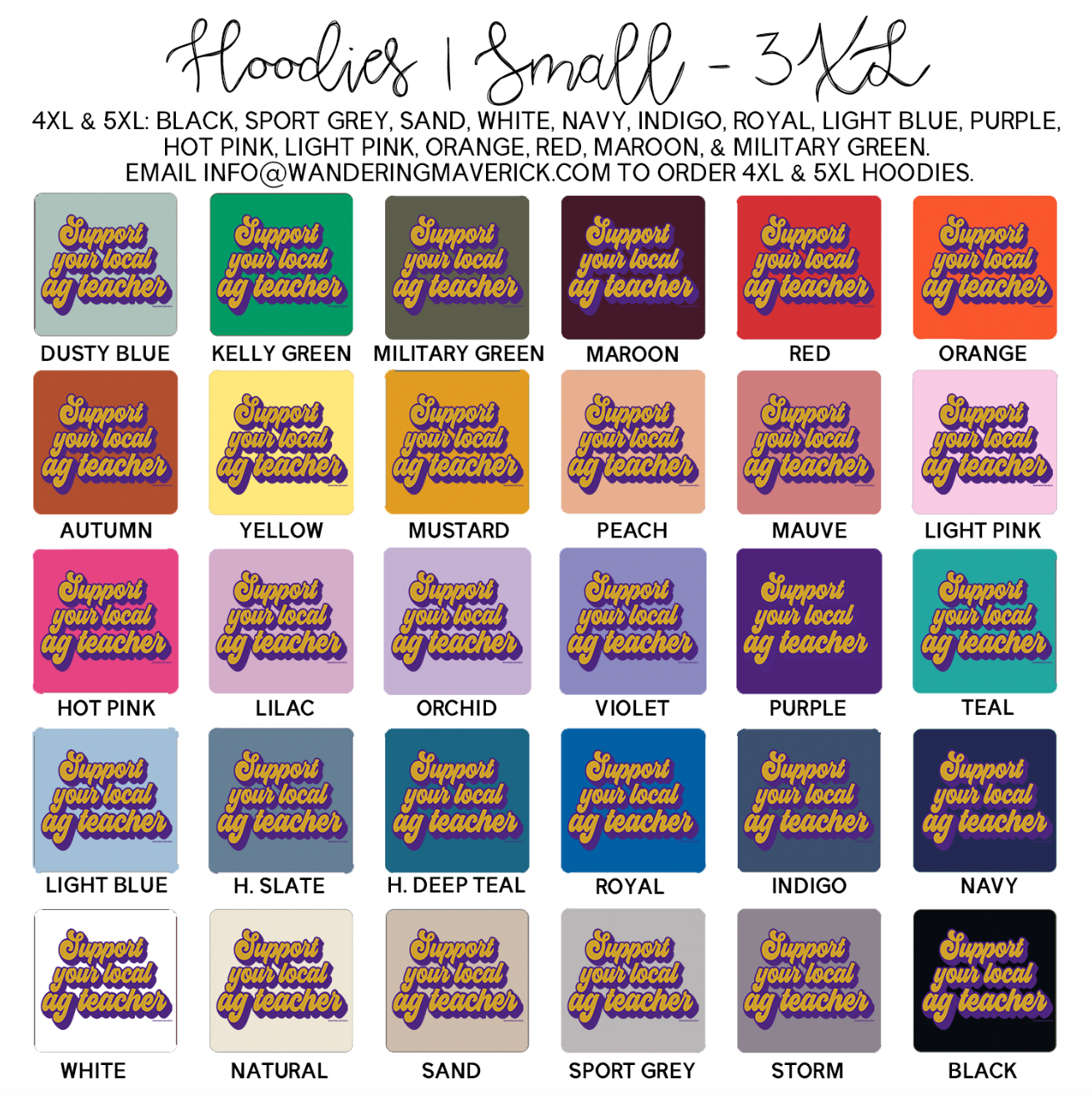 Retro Support Your Local Ag Teacher Purple & Gold Hoodie (S-3XL) Unisex - Multiple Colors!