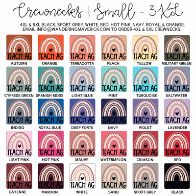 Teach Ag Rainbow Crewneck (S-3XL) - Multiple Colors!