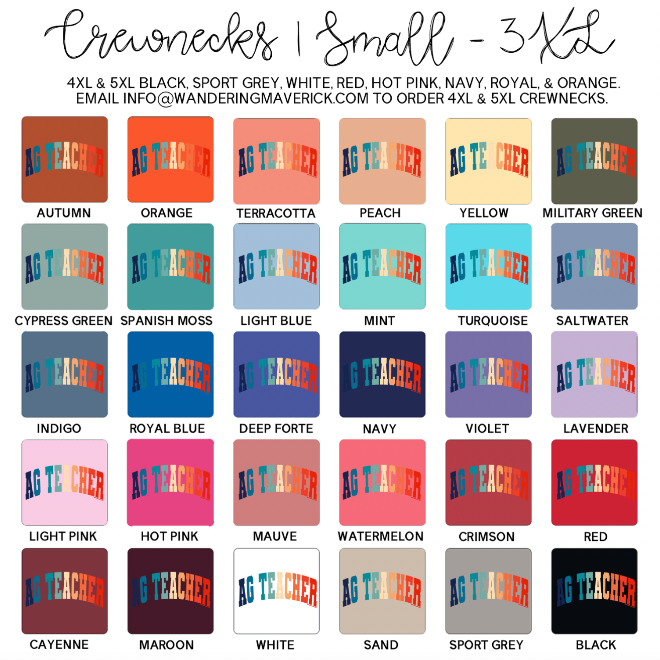 Varsity Ag Teacher Color Crewneck (S-3XL) - Multiple Colors!