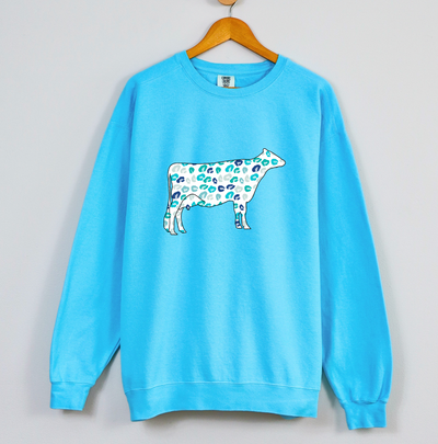 Turquoise Cheetah Dairy Cow Crewneck (S-3XL) - Multiple Colors!