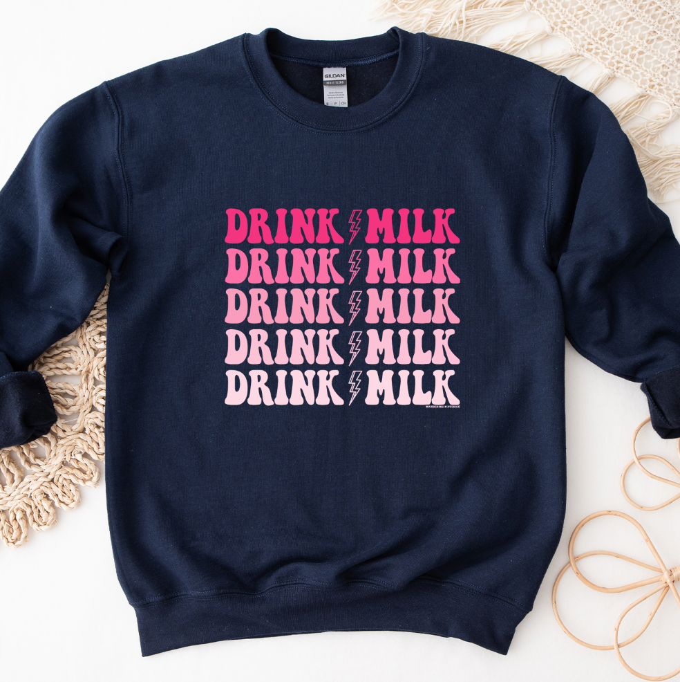 Drink Milk Pink Lightning Bolt Crewneck (S-3XL) - Multiple Colors!