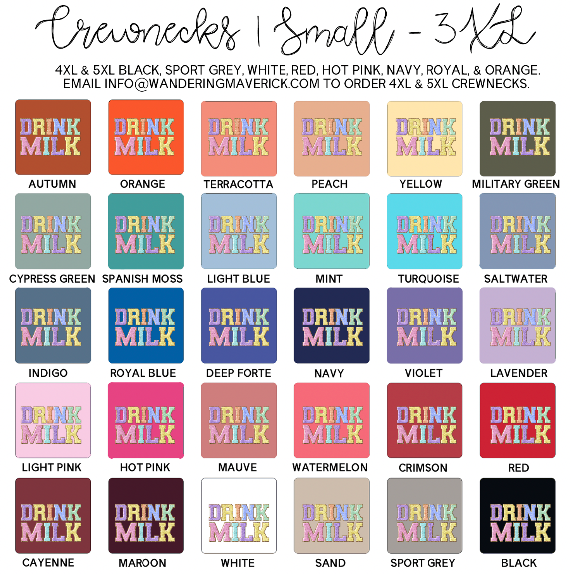 Faux Chenille DRINK MILK Crewneck (S-3XL) - Multiple Colors!