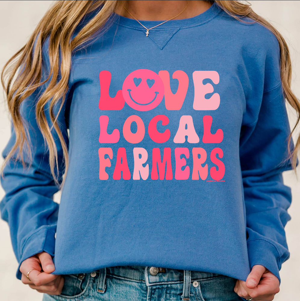 Love Local Farmers Smiley Crewneck (S-3XL) - Multiple Colors!
